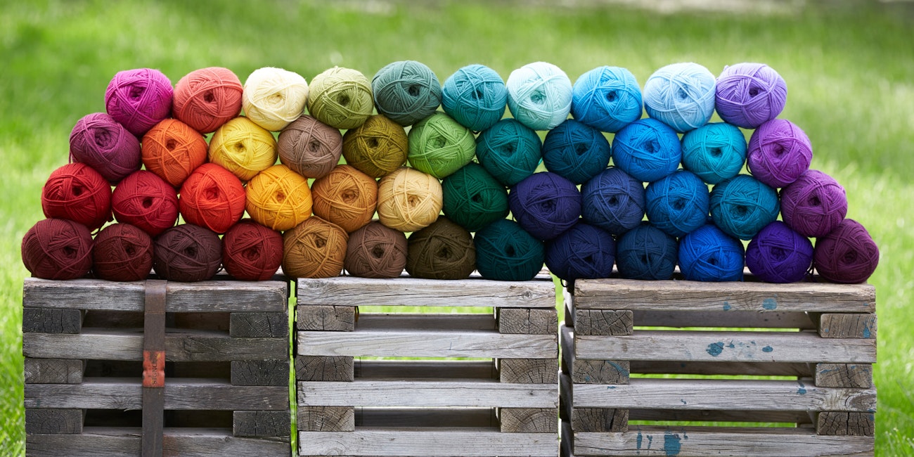 Rainbow of wool yarns