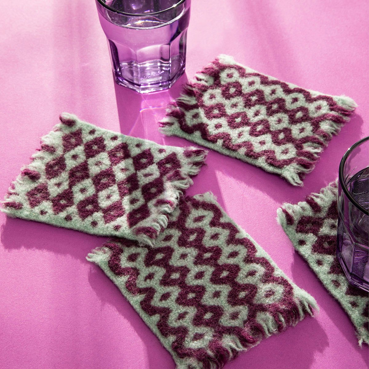 Fulled Mug Rugs by Ellen Kardell for 8-shaft looms.