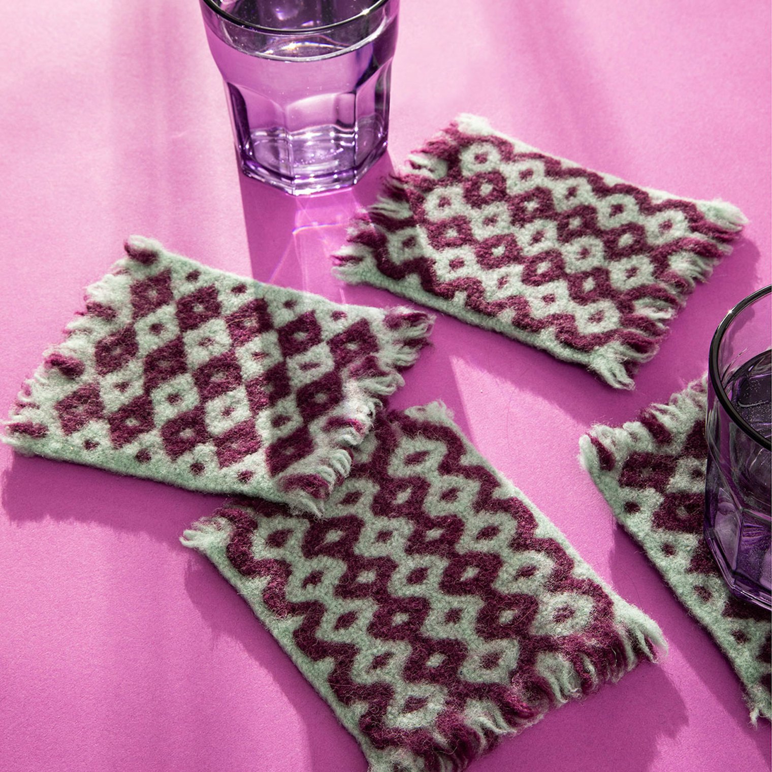 Fulled Mug Rugs by Ellen Kardell for 8-shaft looms.