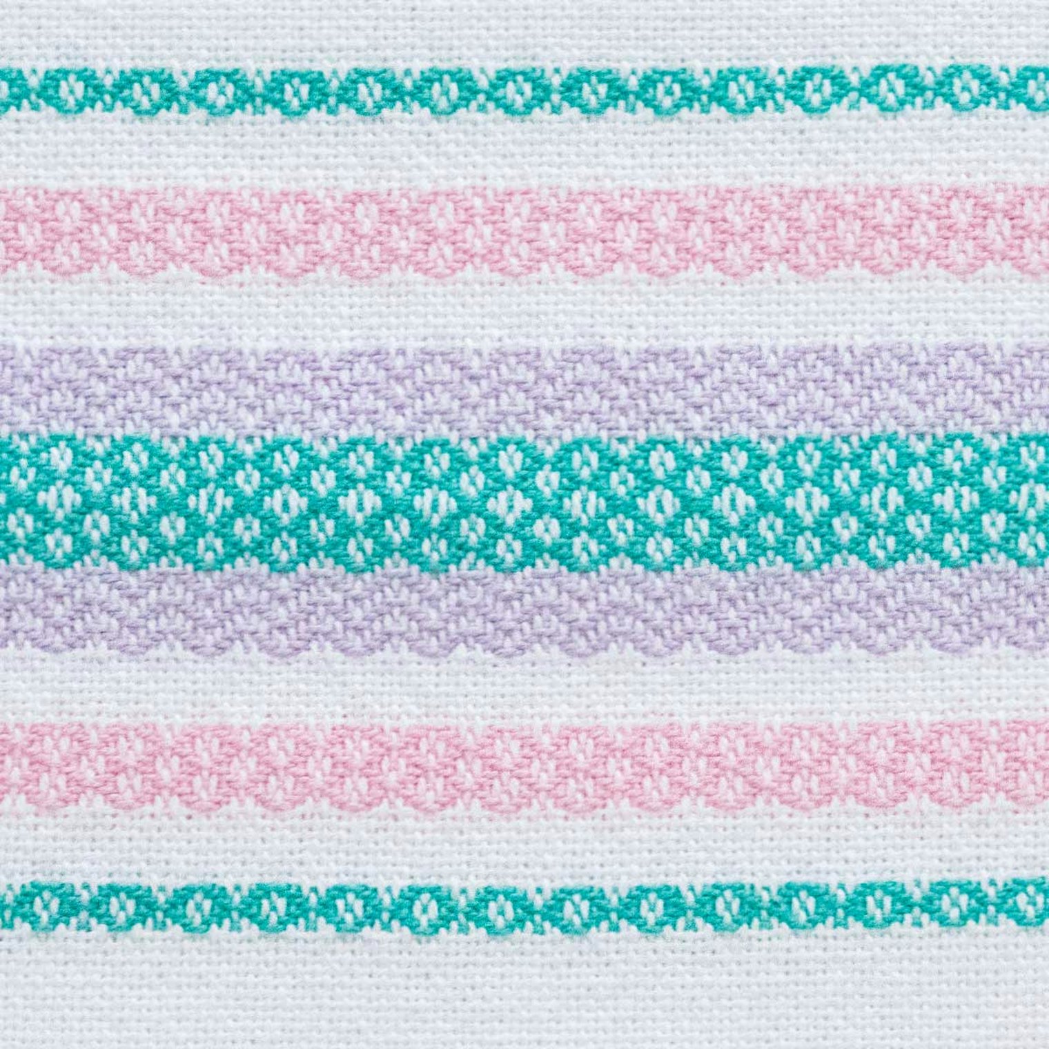 Bands of pink, lavender, and turquoise rosepath twill.
