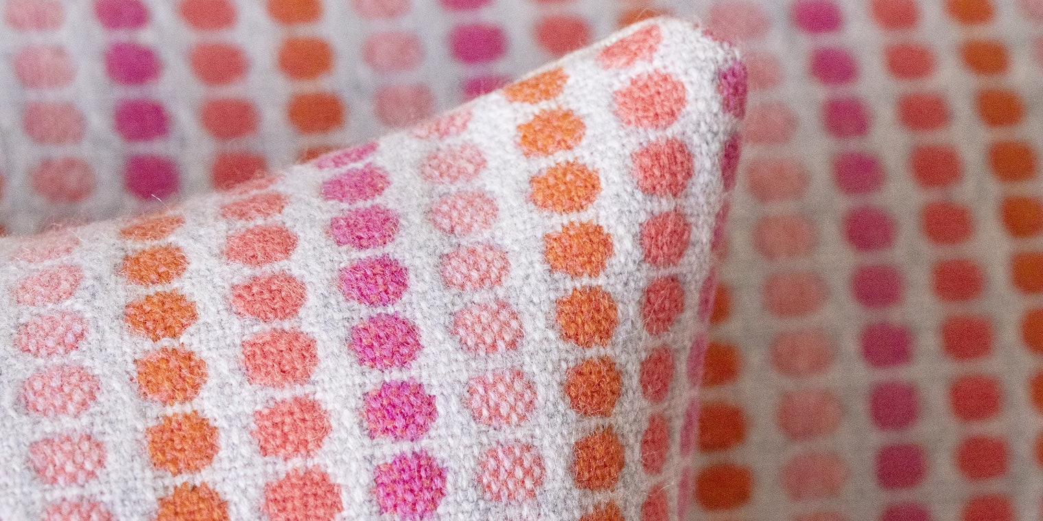 Jeremy Uden’s doubleweave Autumn Berries Cushion Cover. Photo by Matt Graves