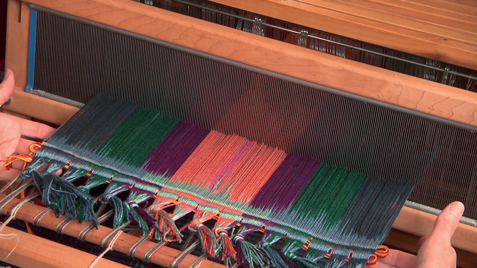 After two more picks and a second careful press forward with the beater, the warp is ready to weave.