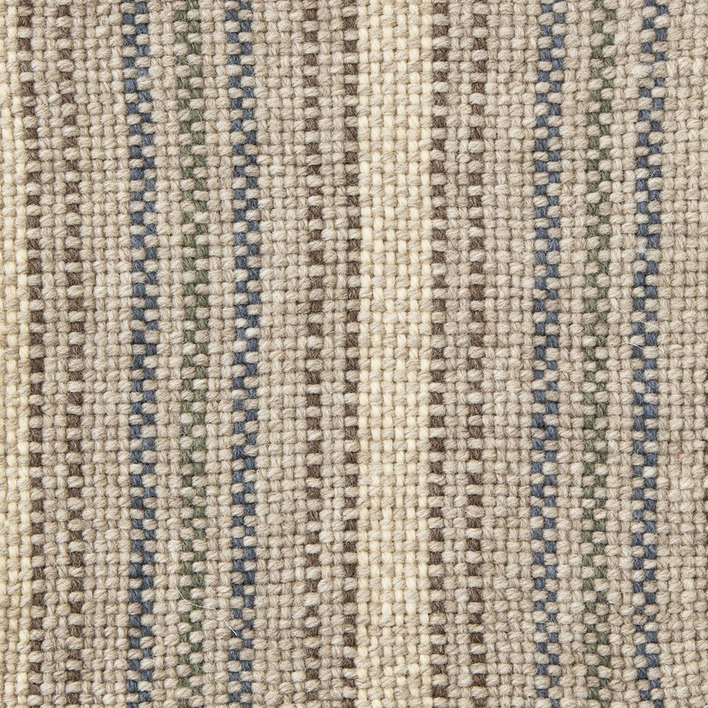 Sample 1: Plain weave on a striped warp. A light beat and balanced weave resulted in substantial shrinkage on wet-finishing. The hand of the final fabric is supple, and it would work well for household textiles.