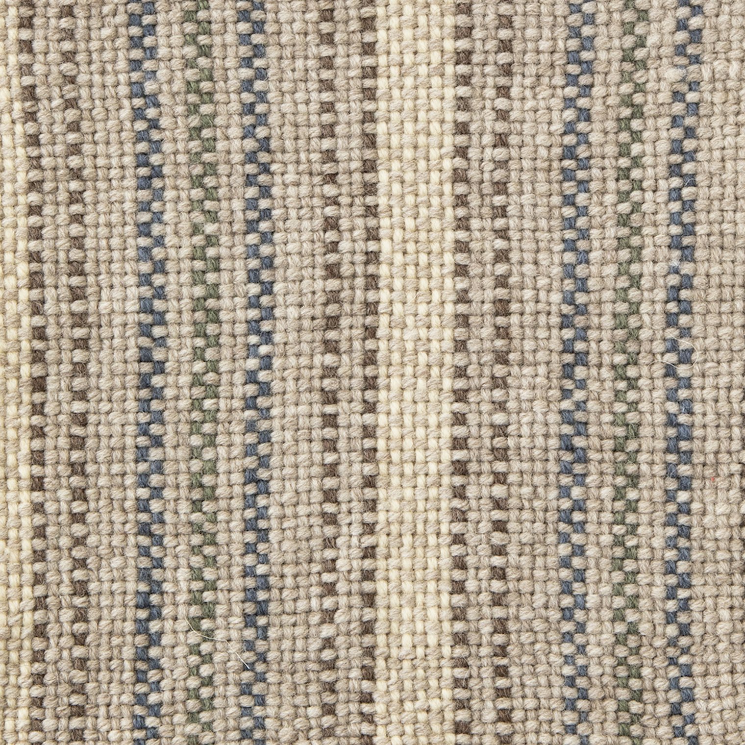Sample 1: Plain weave on a striped warp. A light beat and balanced weave resulted in substantial shrinkage on wet-finishing. The hand of the final fabric is supple, and it would work well for household textiles.