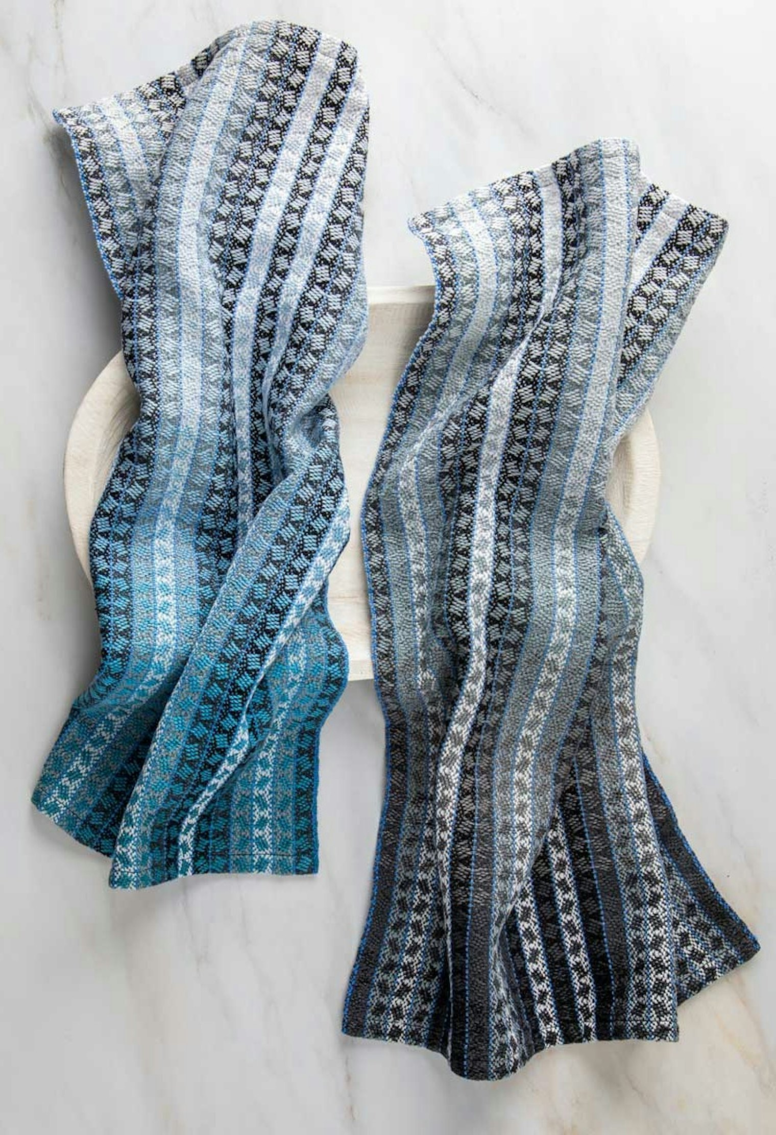 Sheila O’Hara hoped that the beautiful color gradations in her Dicey Dish Towels would use up all her bobbins—can you guess how that worked out?