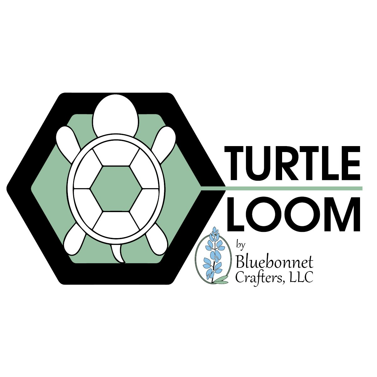 Turtle Loom by Bluebonnet Crafters logo of pin-loom hexagon