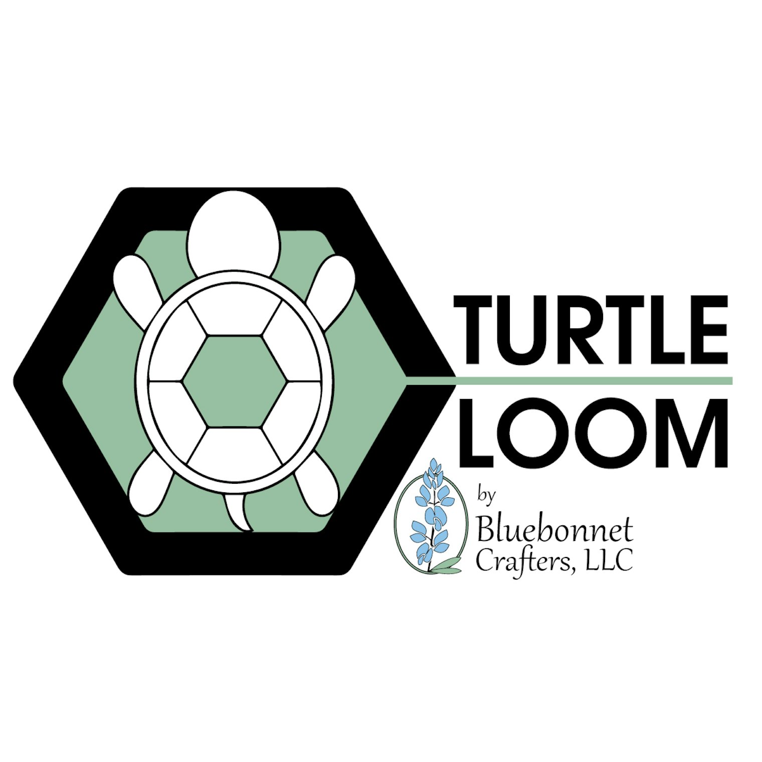 Turtle Loom by Bluebonnet Crafters logo of pin-loom hexagon
