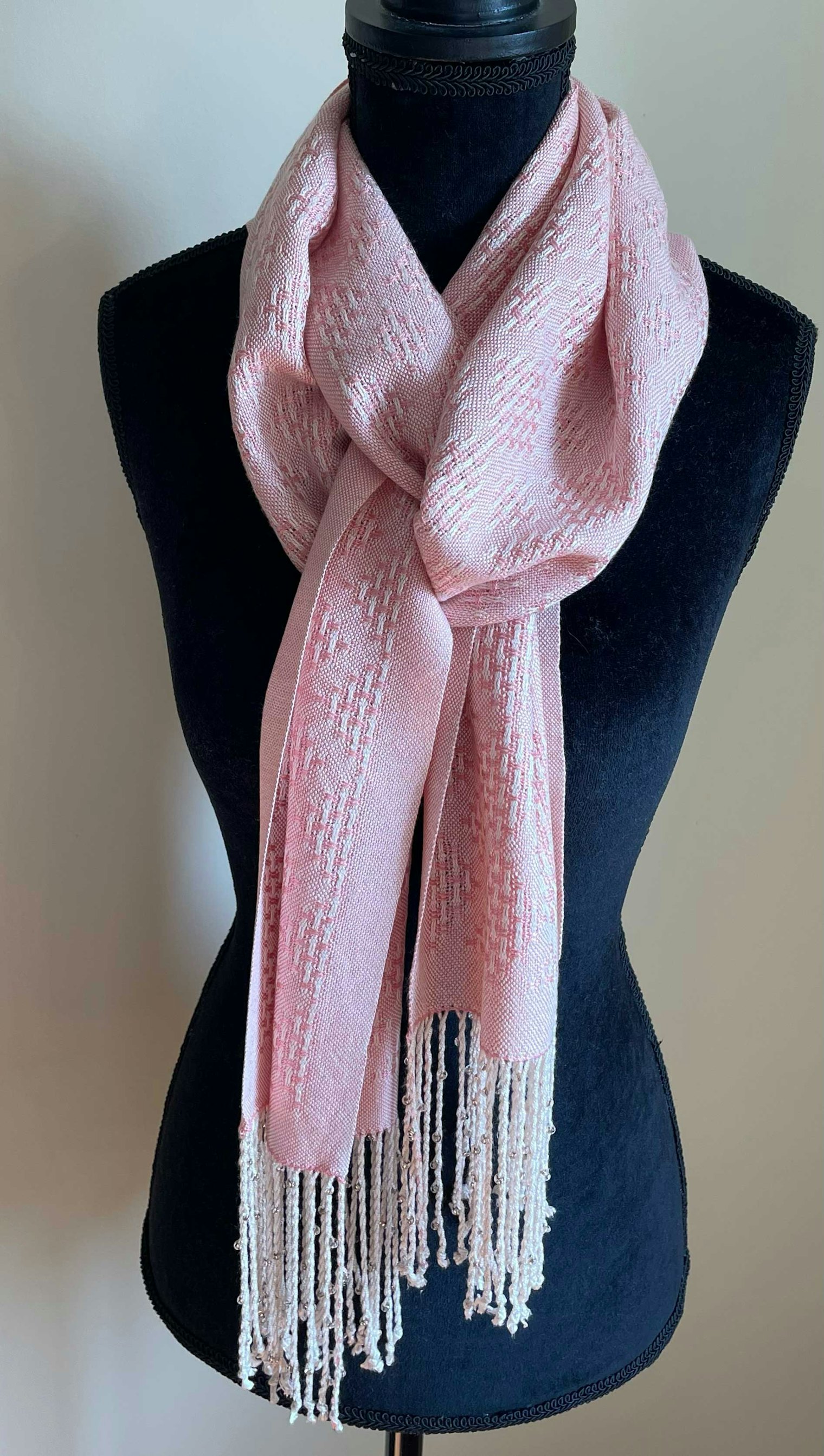 Salmon: Linda Riley’s version of Sharon Alderman’s Silk Lace Shawl design