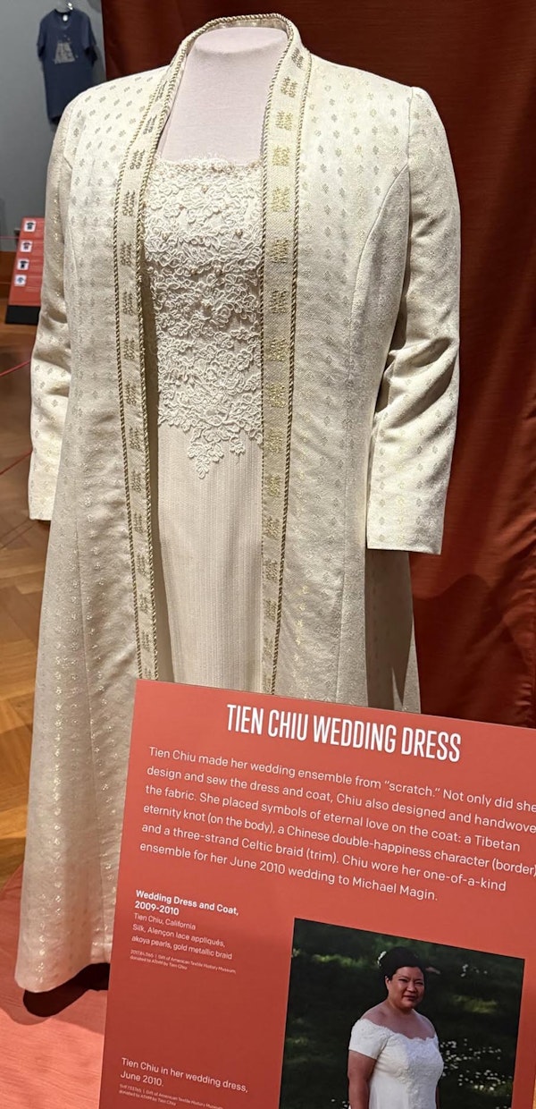 Tien Chiu’s wedding dress and coat on display at the Henry Ford’s Fabric of America exhibit.