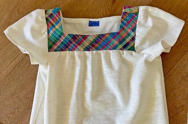 Nancy Currey used thrums fabric for the yoke of a blouse.