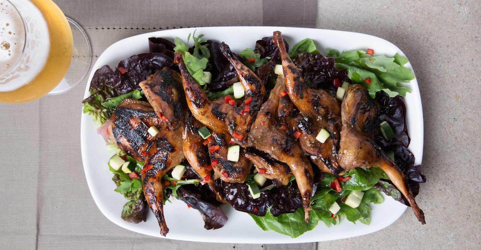 Molasses Porter Quail with Baby Lettuces and MaiBock Vinaigrette Recipe