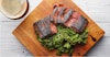 Blackened Flat Iron Steak with Charred Kale and Vanilla Porter Gastrique Recipe Image