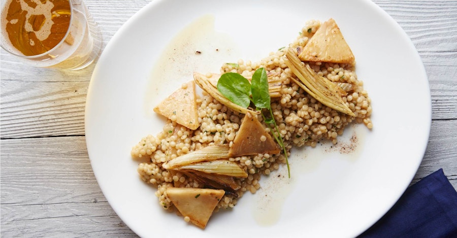 Brown Butter Couscous with Beer-Braised Fennel and Celery Root Recipe Image
