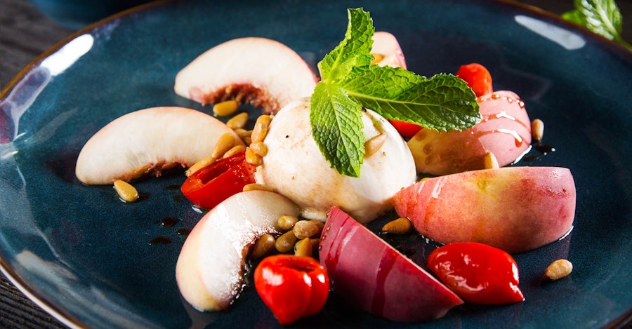 Peach & Burrata Salad with Peach IPA Gastrique Recipe Image