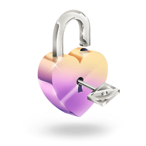 Illustration of a heart-shaped unlocked padlock with the key in the keyhole