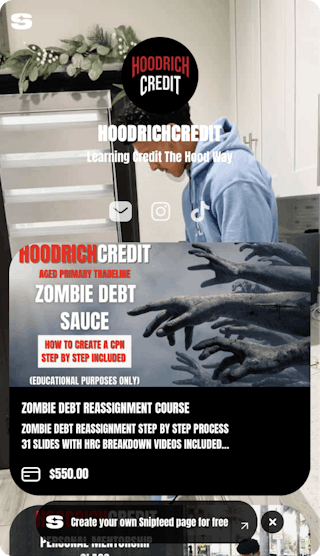 HoodrichCredit Snipfeed page