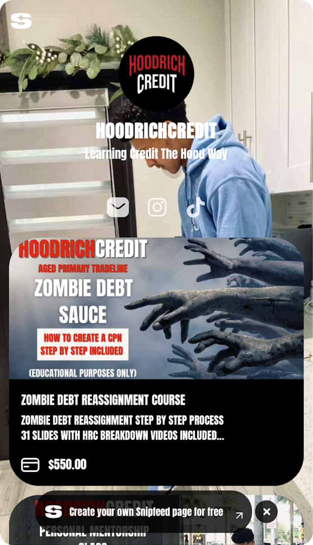 HoodrichCredit Snipfeed page