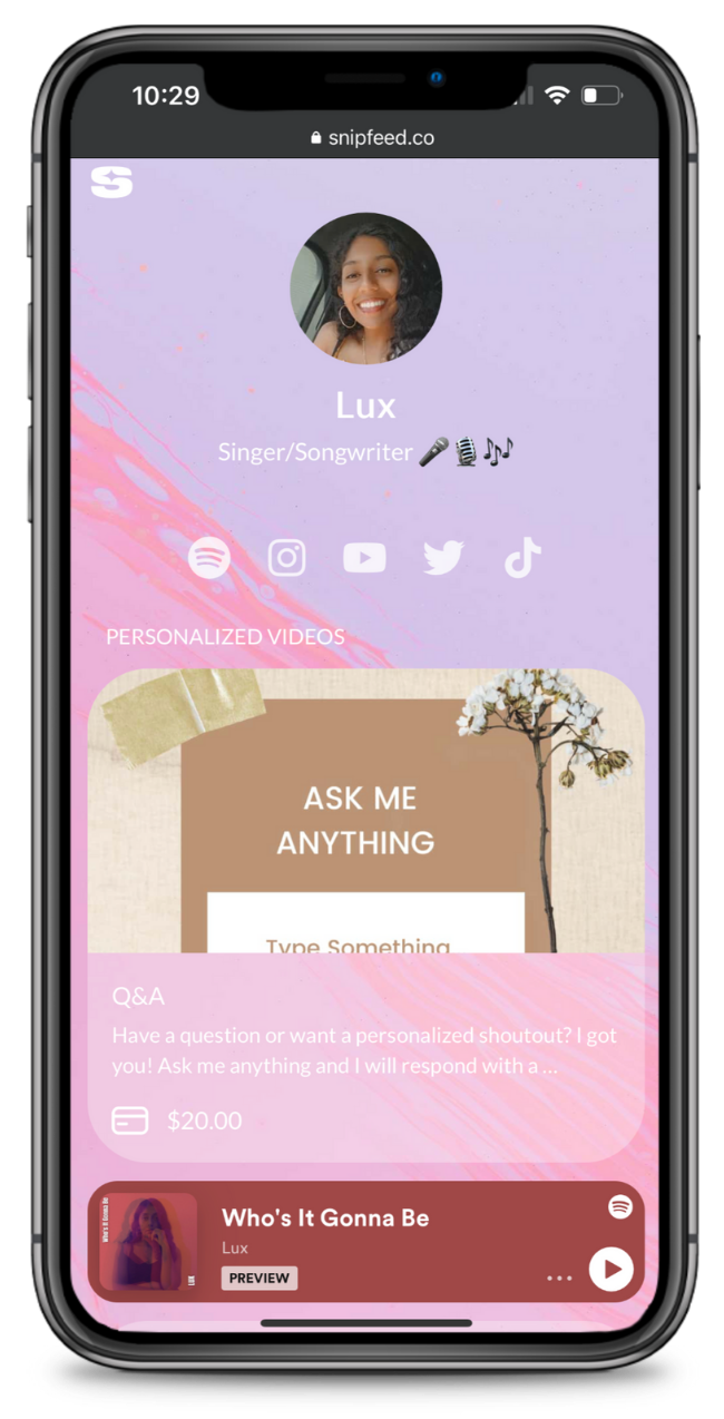 Lux Snipfeed page