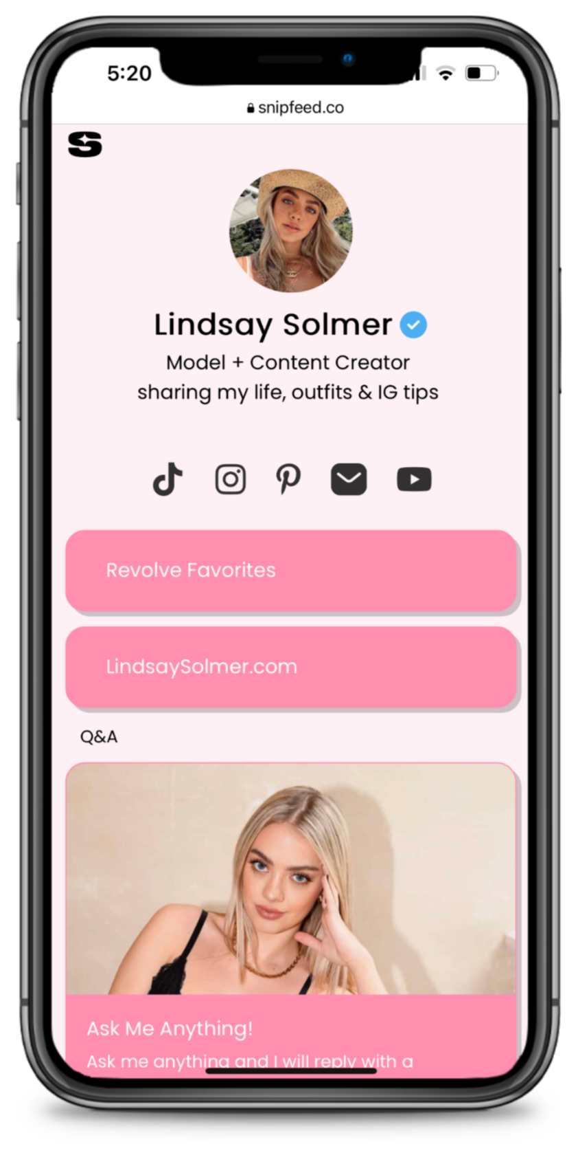 Lindsay Solmer Snipfeed page