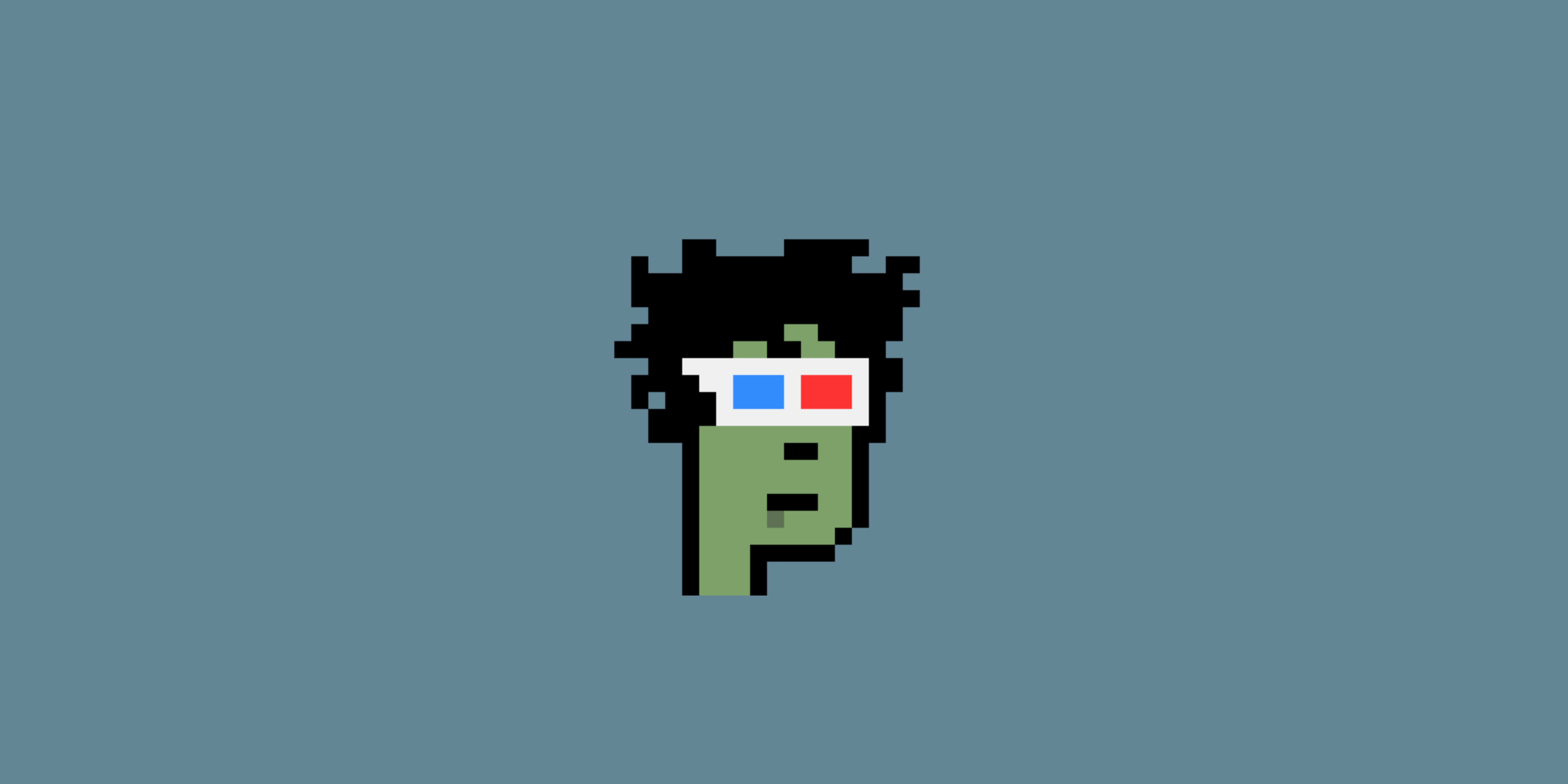 A Zombie CryptoPunk with black wild hair and 3D glasses