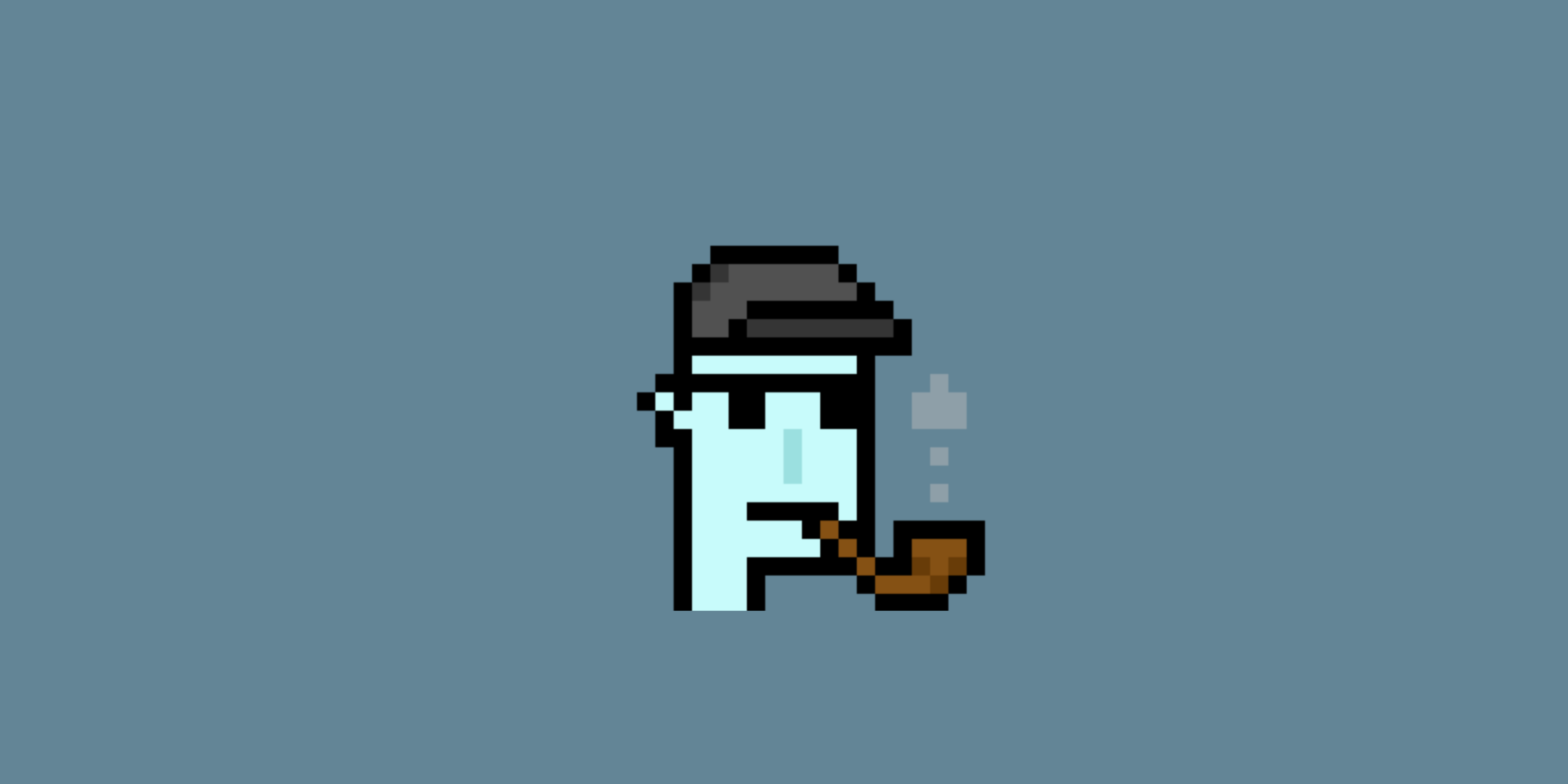 An Alien CryptoPunk with a pipe, straight forward cap, and a pair of small shades.