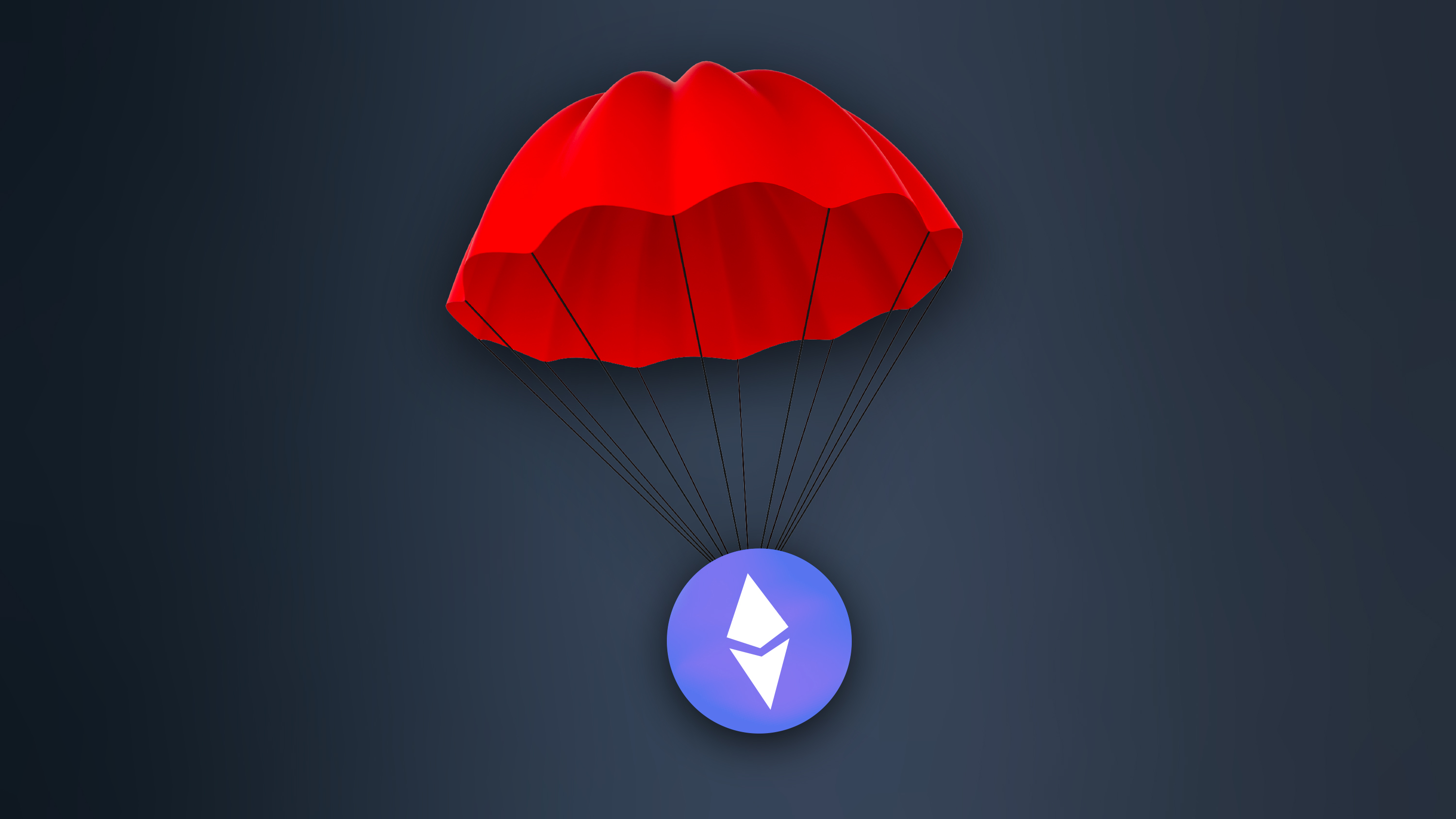 ethereum cryptocurrency icon dangling from red parachute