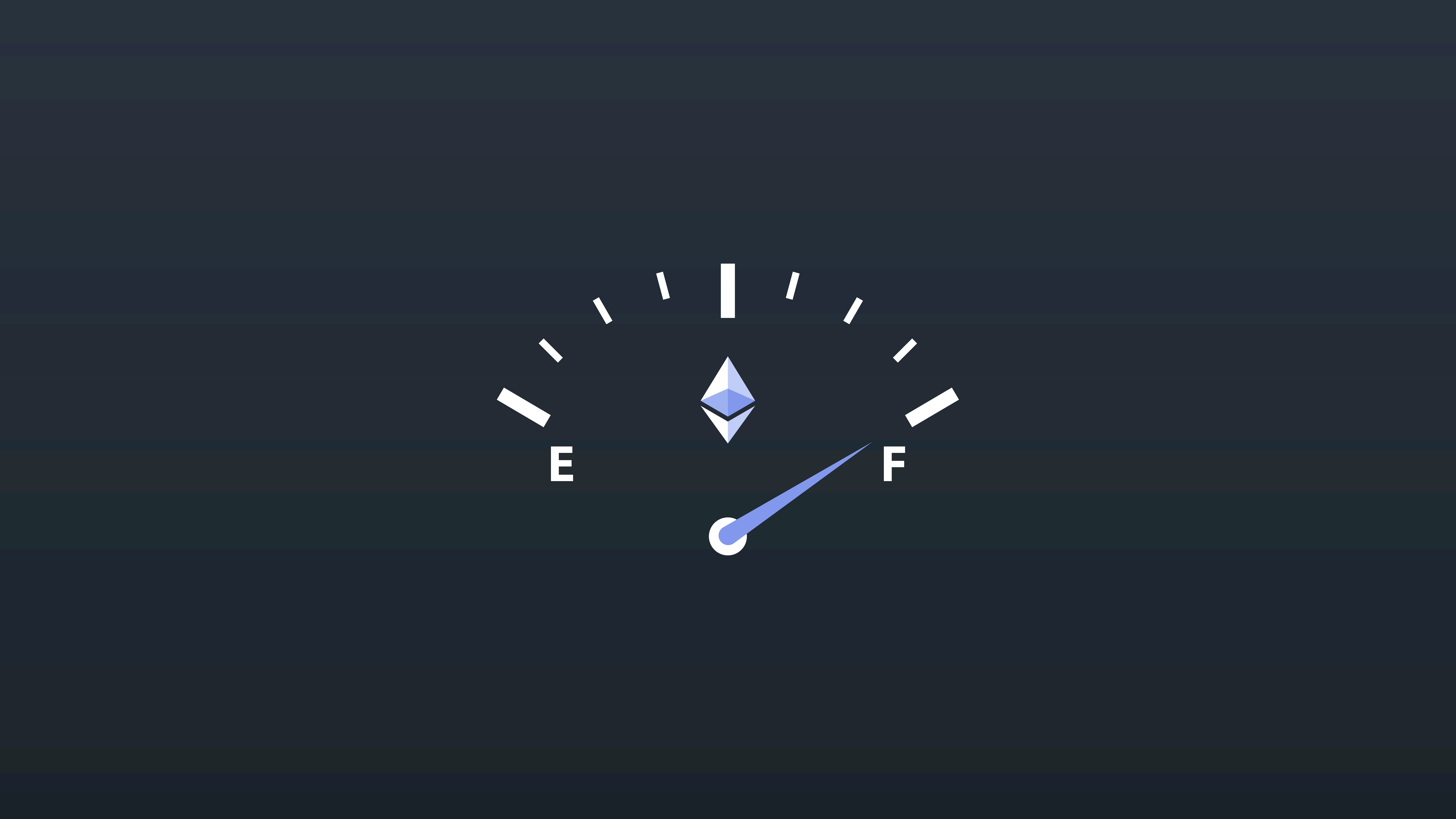 graphic of fuel meter with Ethereum cryptocurrency icon at center of meter and arrow pointing to Full at right side of meter