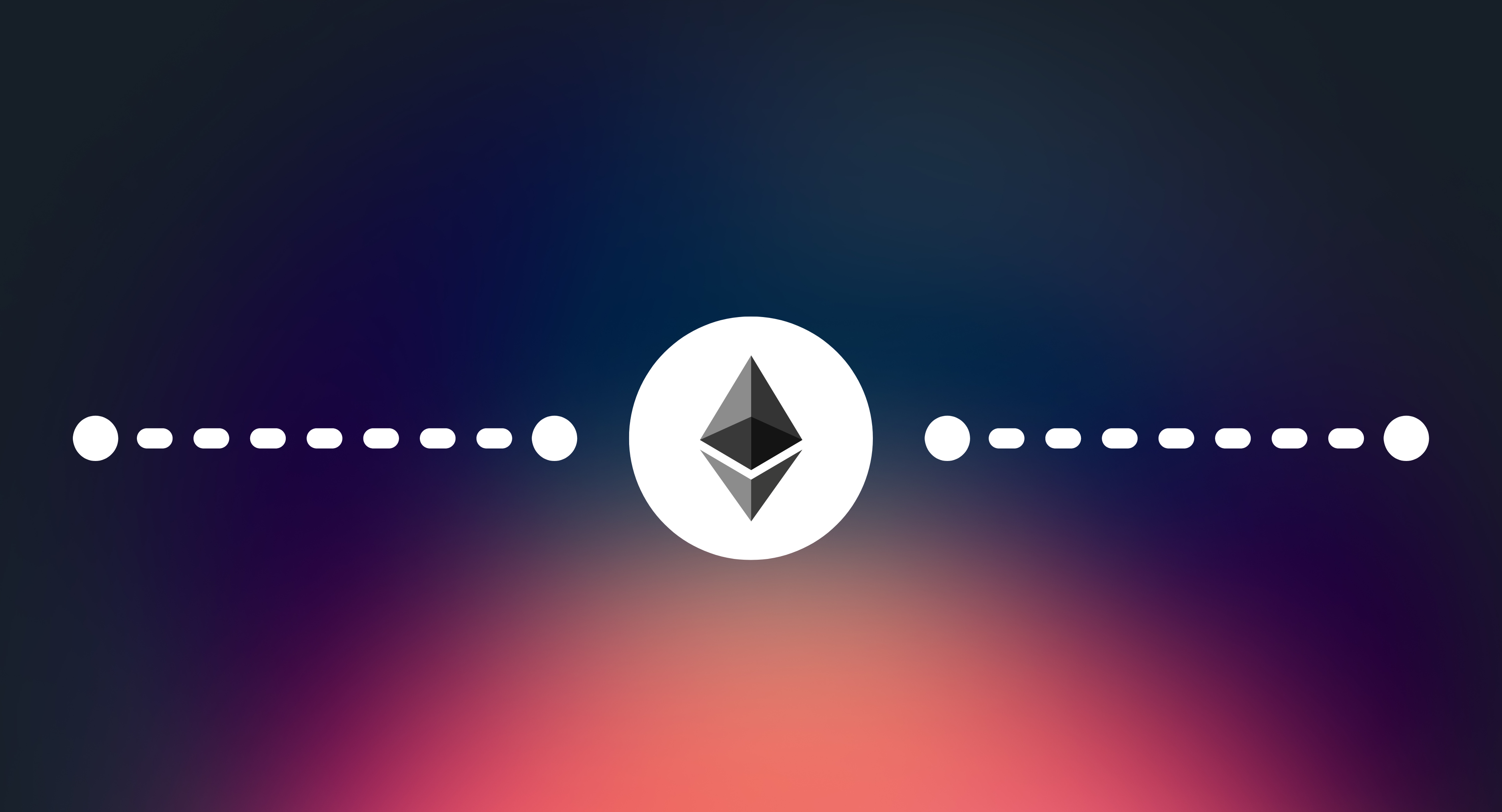 ethereum cryptocurrency icon in between dotted lines representing network effect and staking crypto