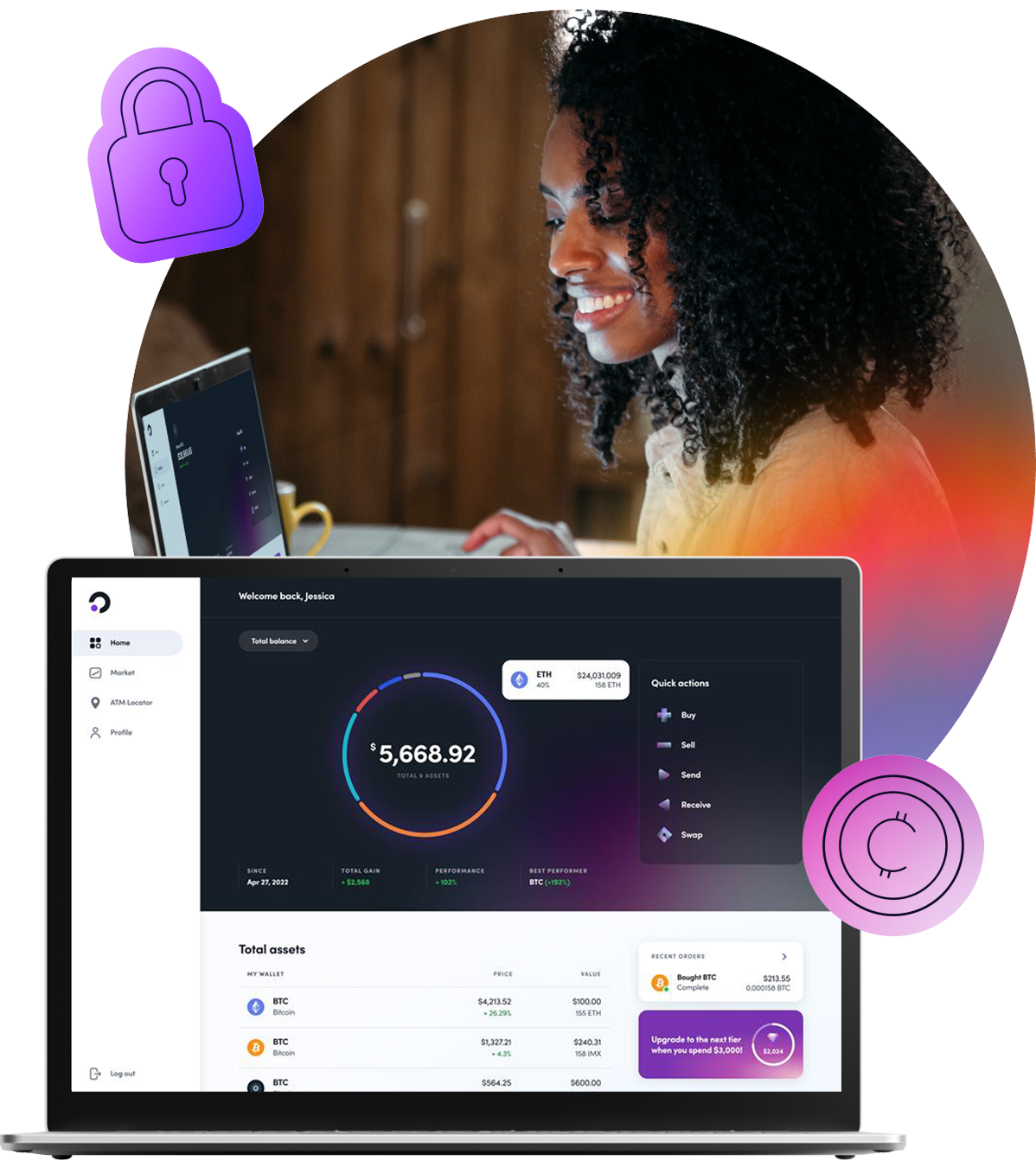Woman at laptop, sticker image