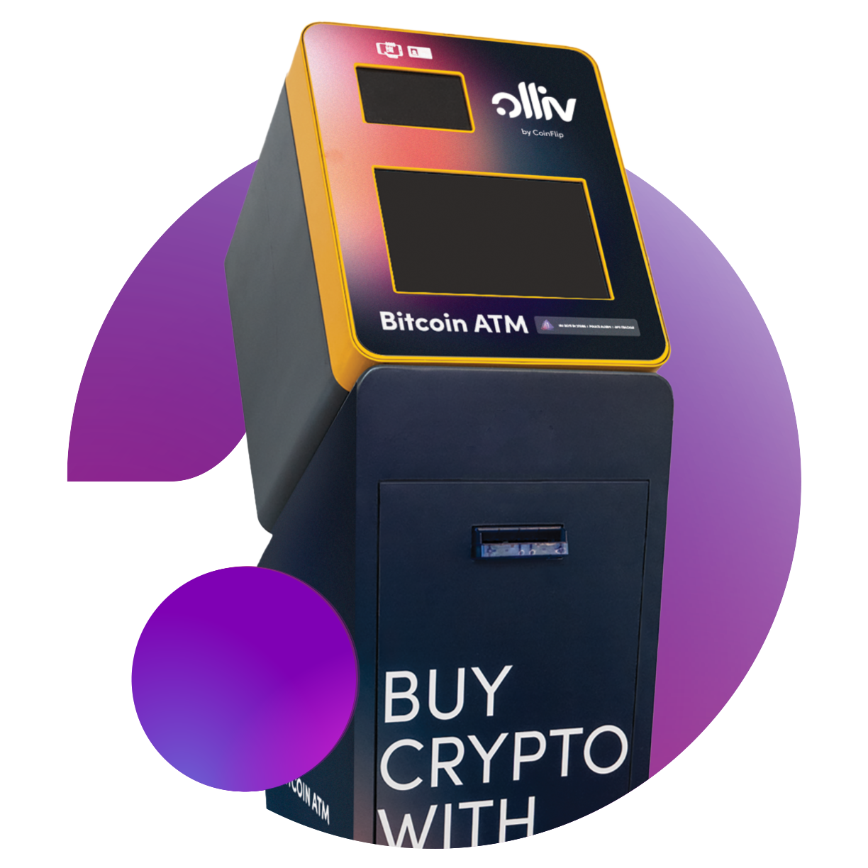 Olliv ATM with logo warped around it