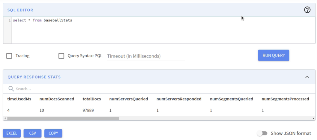 Query console UI improvements in Apache Pinot 0.9