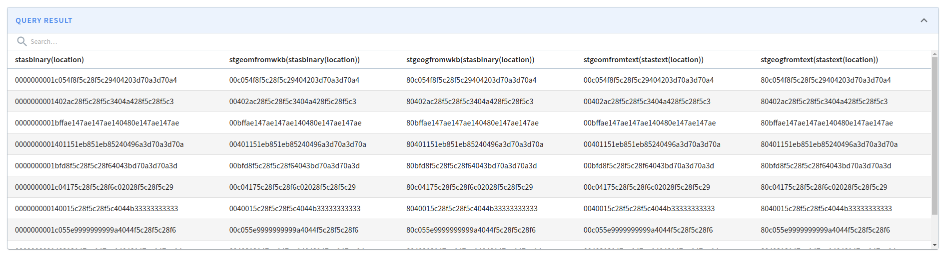 Sample query results for geo scalar functions in Apache Pinot 0.9