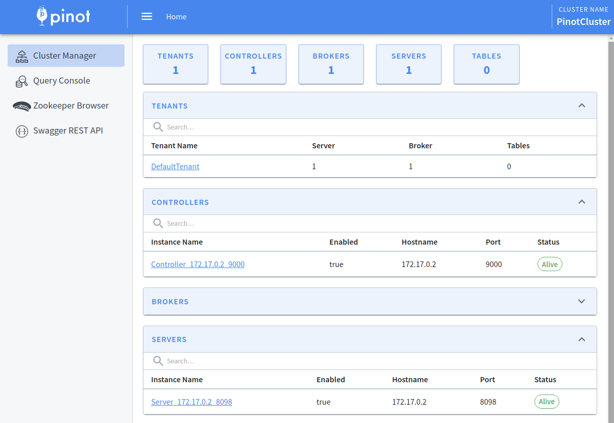 Apache Pinot Cluster Manager View