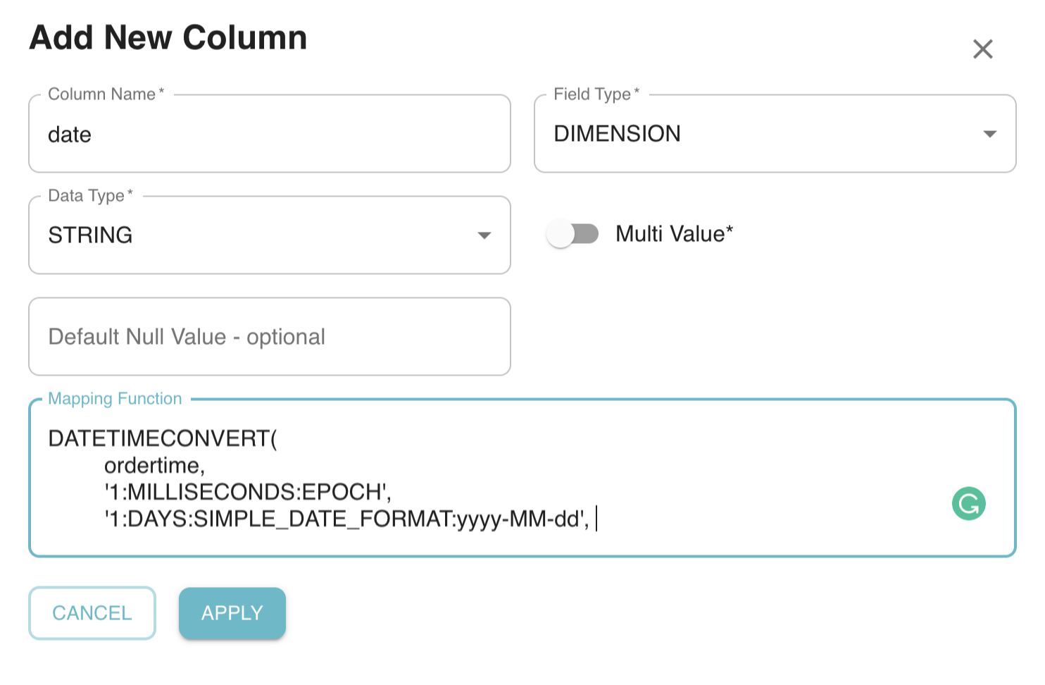 Adding a derived column on the fly in StarTree Data Manager