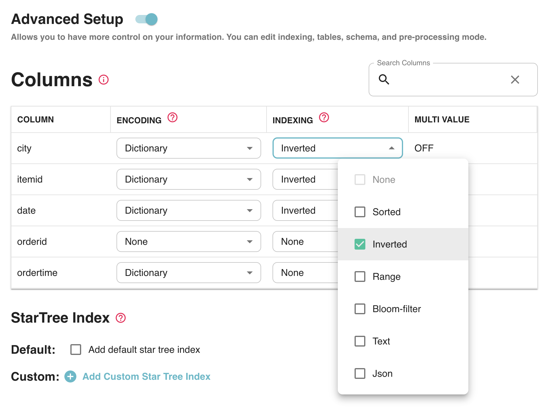 StarTree Data Manager index tuning for advanced users