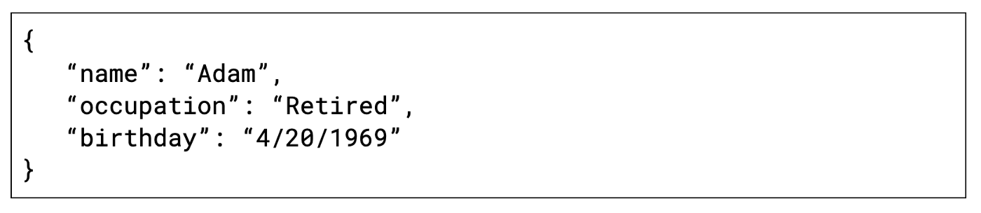 Sample JSON structured document ingested into a Pinot table column