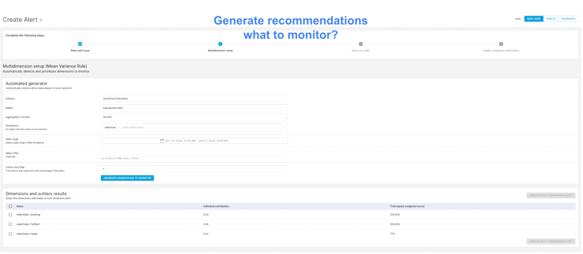 Sample StarTree ThirdEye generated recommendations for monitoring