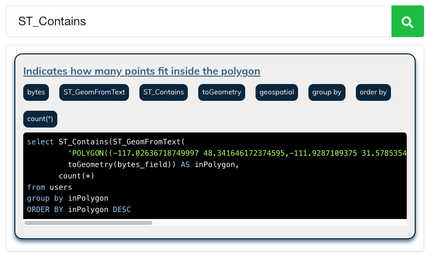 Apache Pinot Playground ST_Contains overview