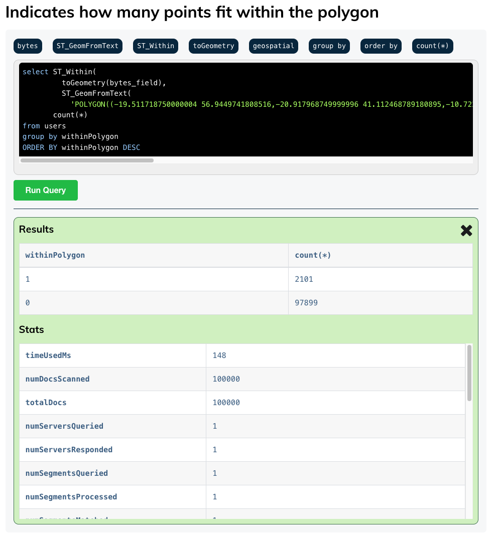 Apache Pinot Playground run query