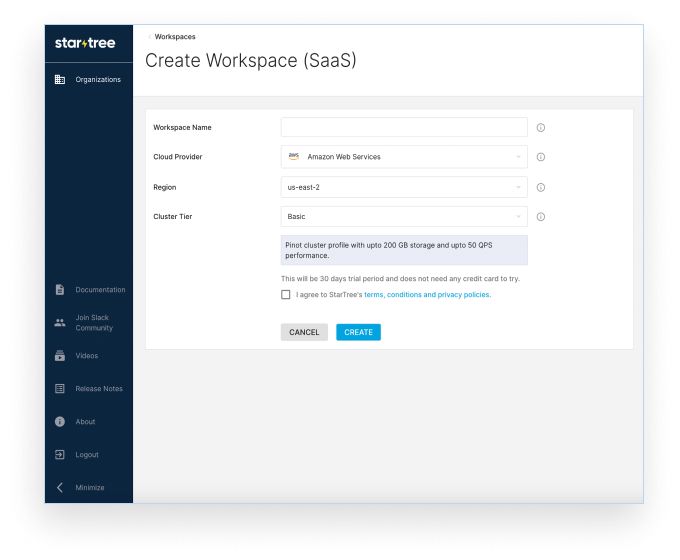 StarTree Cloud SaaS Workspace View