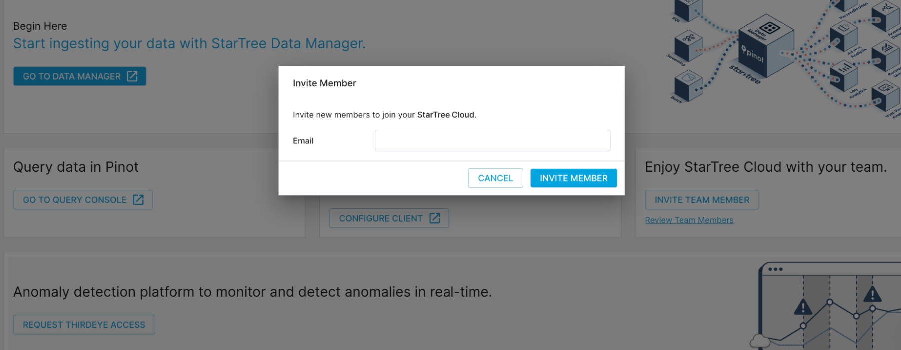 StarTree Cloud Free Tier, powered by StarTree Serverless, lets you invite teammates to your workspace