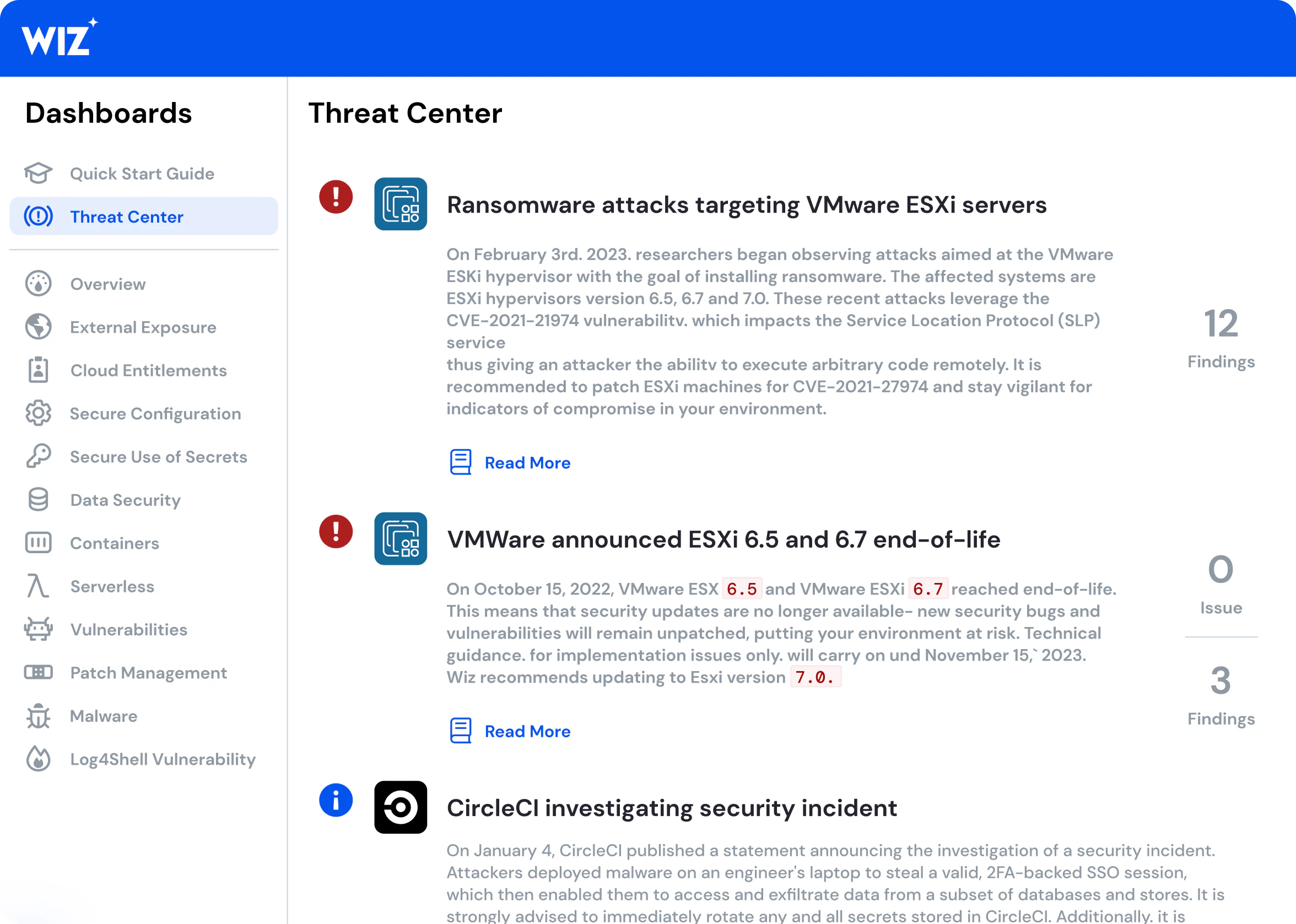 Quickly Identify Emerging Threats  interface screenshot