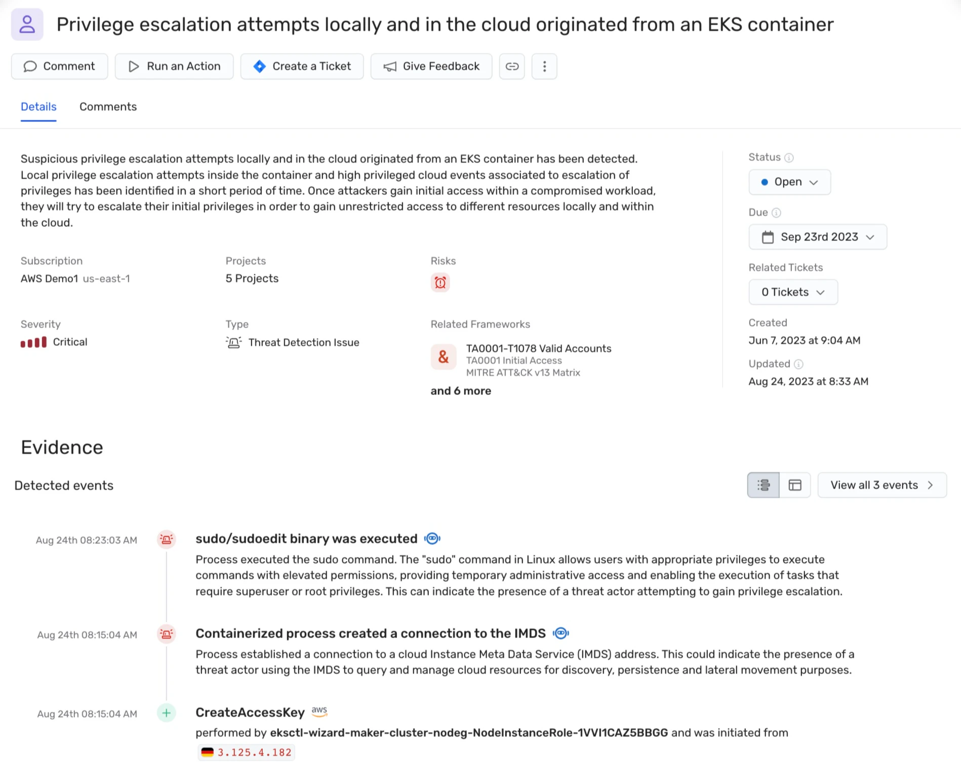 Real-Time Threat Detection interface screenshot