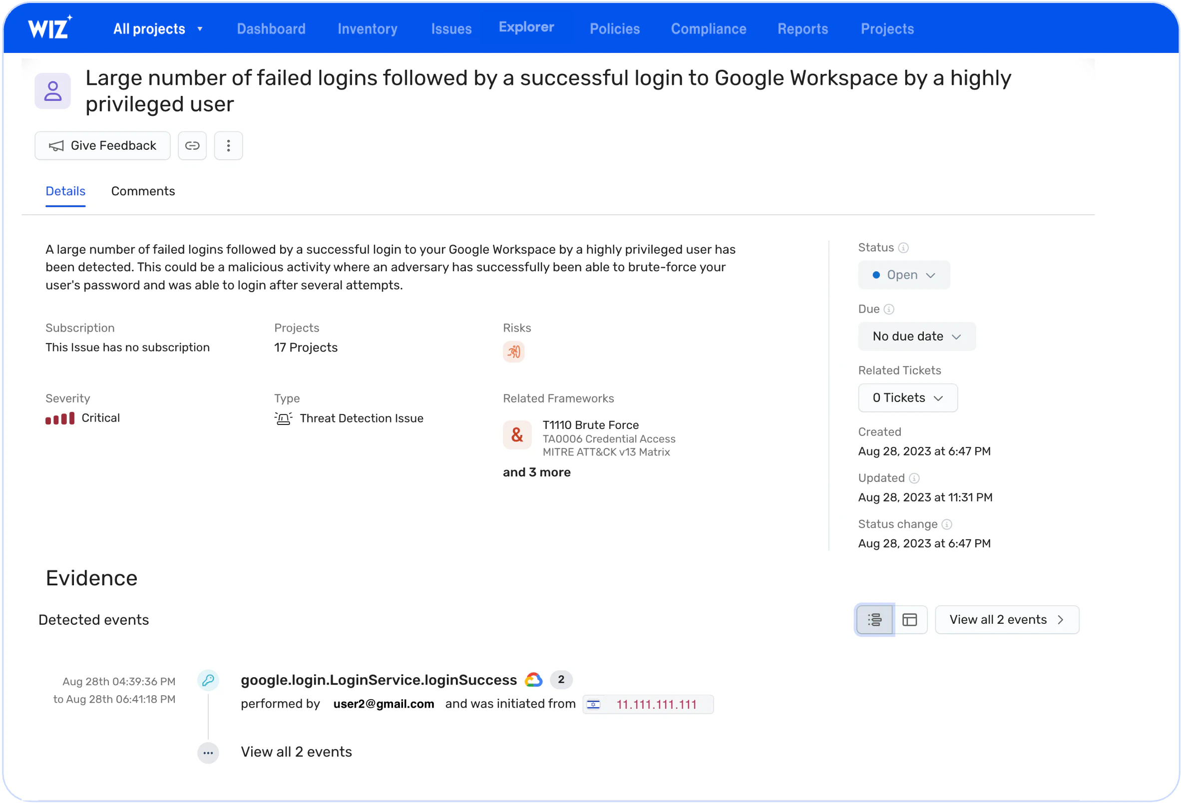Identity threat detection and response interface screenshot
