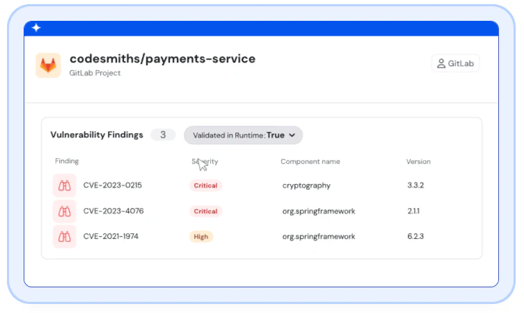 What you’ll get from a Wiz Application Vulnerability Assessment interface screenshot