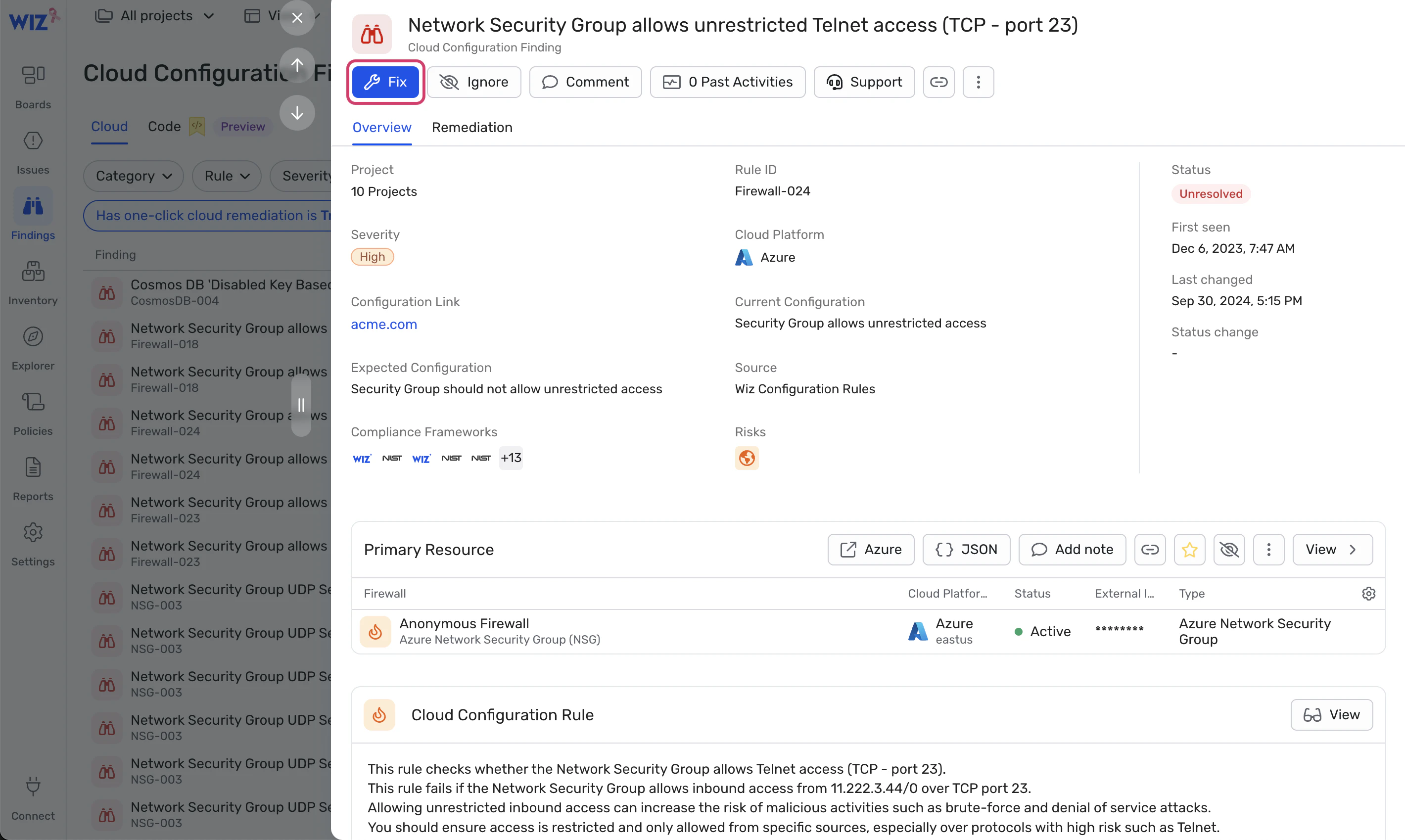 What you’ll get from a Wiz Azure risk assessment interface screenshot