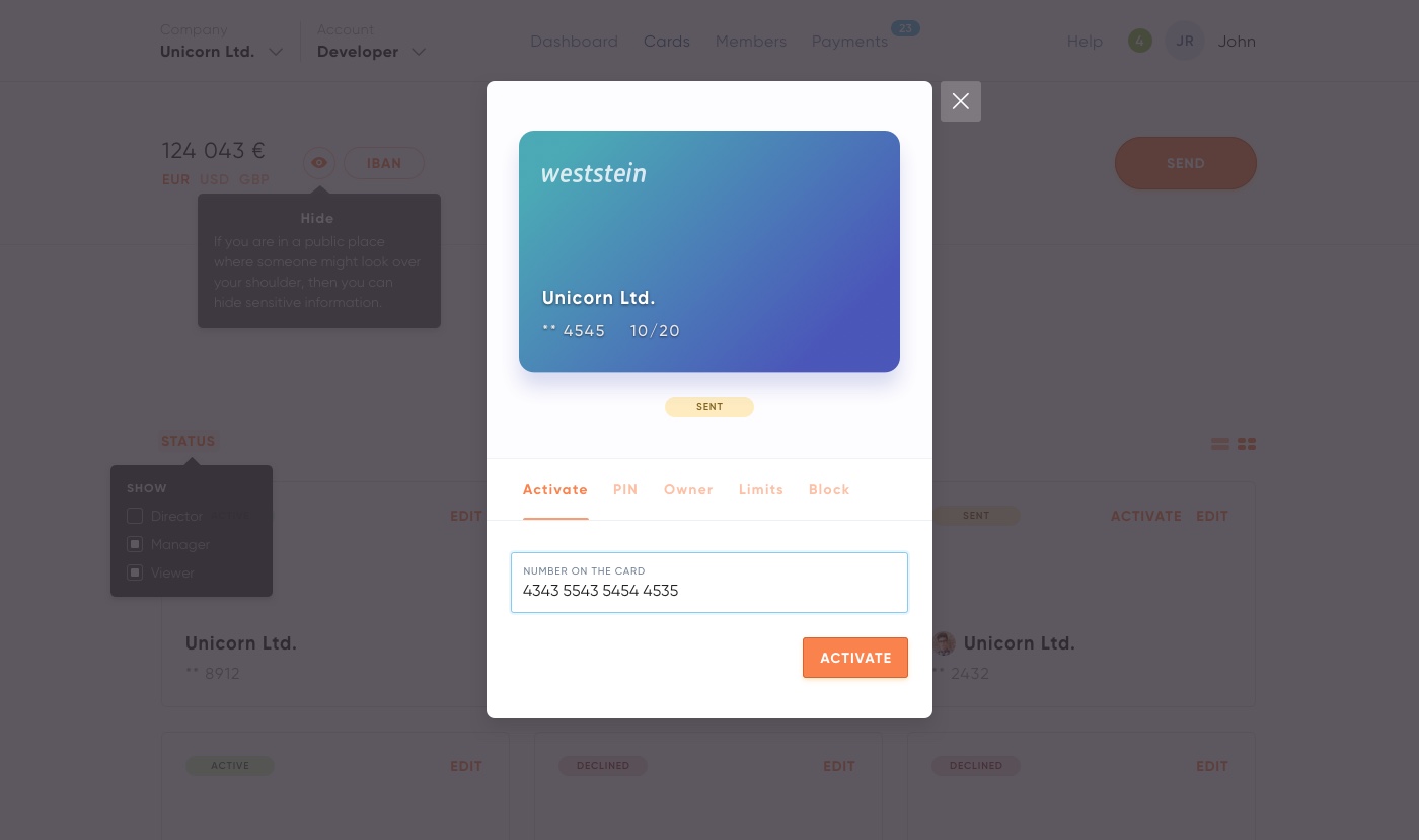 Weststein Card UI