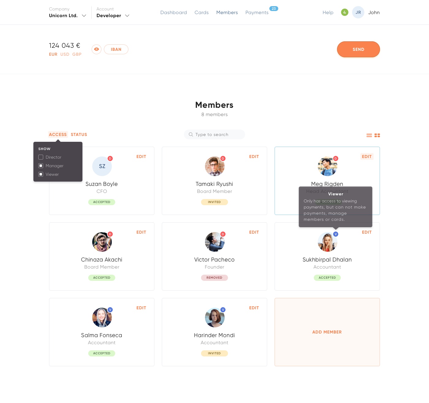Weststein Member UI
