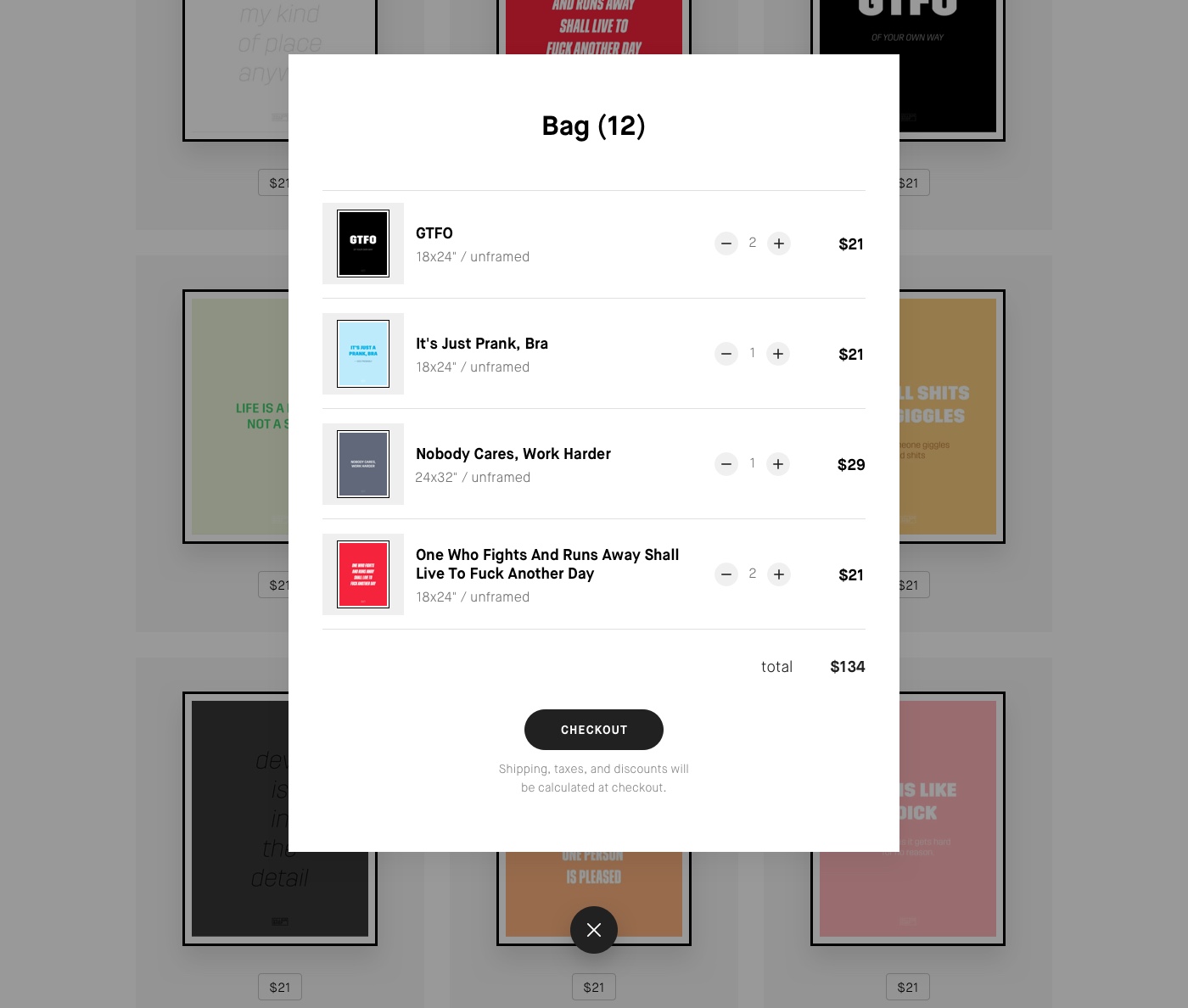 Villain Shop Bag Page UI