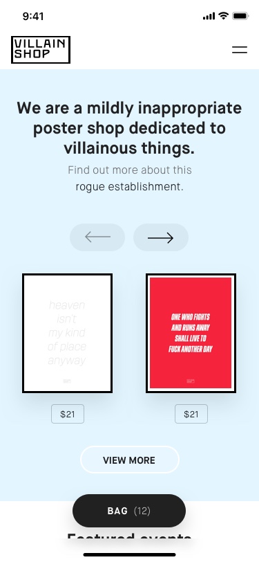 Villain Shop App UI